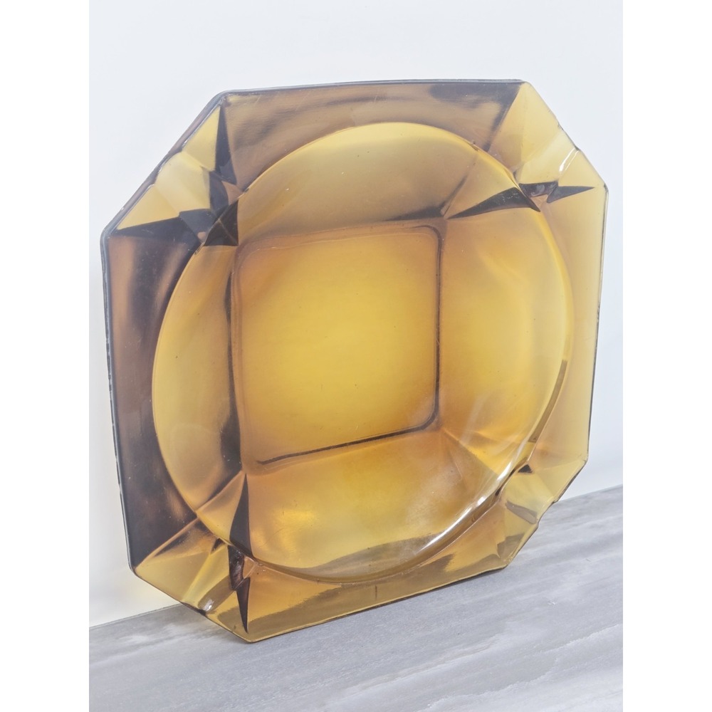 Vintage 8" Amber Glass Octagon Ashtray Arrows - Great Condition! - Picture 4 of 10